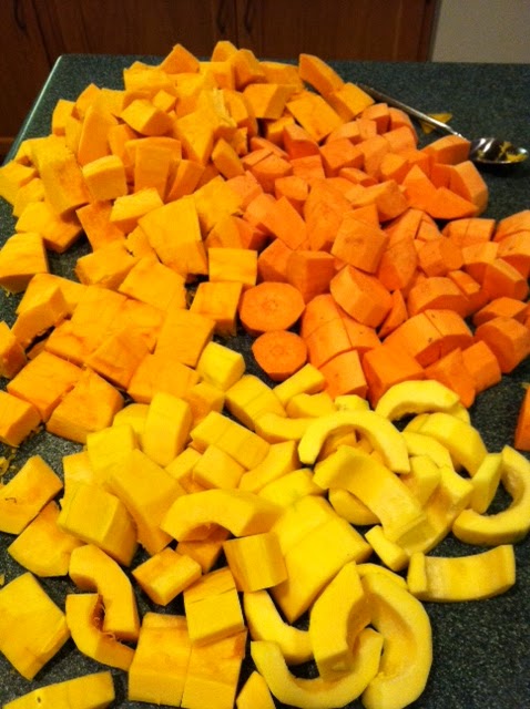 Top left pie pumpkin, top right sweet potatoes Bottom Delicata squash