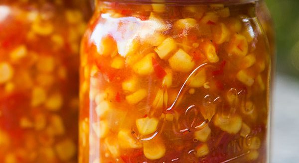 Corn relish with peppers and onion