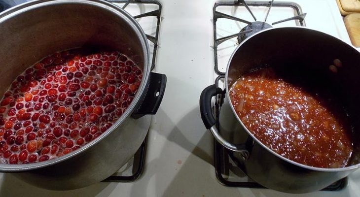 Cranberry mixture on the left and BBQ base on the right
