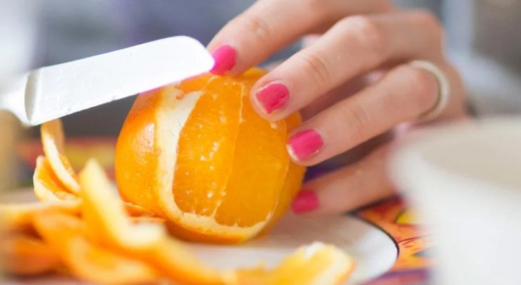 Peeling Orange with Potato Peeler. Peel or cut down to the flesh