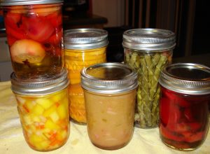 Spiced Pickled Beets (Candy Cane), Mango Salsa, Honey Spiced Persimmons, Rhubarb Salsa, Dilly Green Beans, Spiced Pickled Beets (Red)