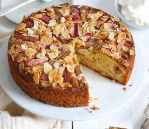 Almond citrus cake with rhubarb compote