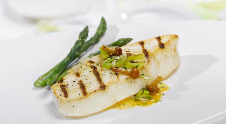 Baked halibut with basil lemon vinaigrette