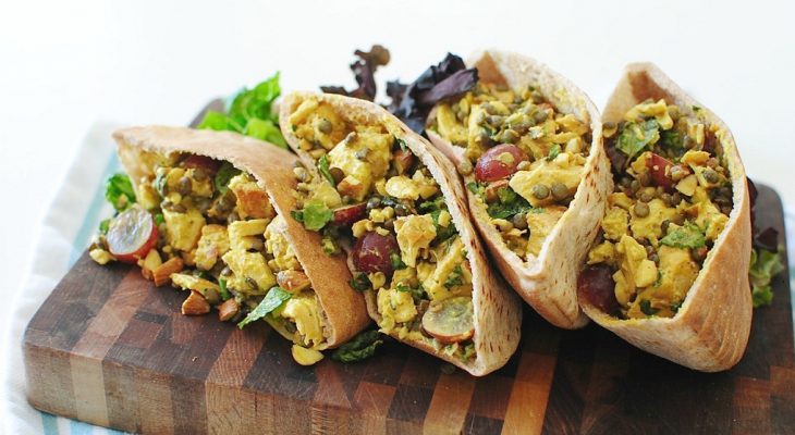 Curry chicken salad in pita bread