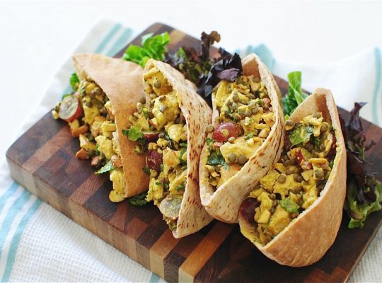 Curry chicken salad in pita bread