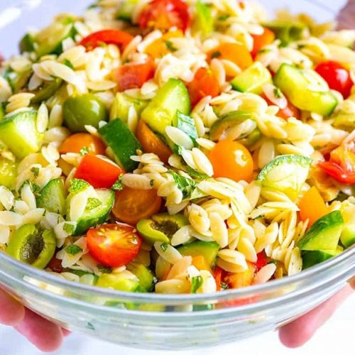 Easy orzo salad with peas