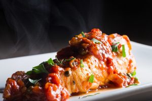 Halibut braised in tomato sauce