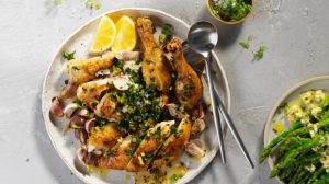 Lemon mint chicken on watercress