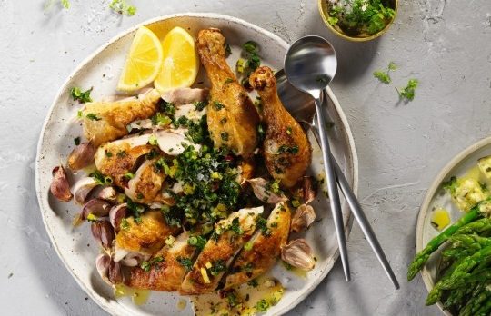 Lemon mint chicken on watercress