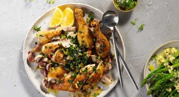 Lemon mint chicken on watercress