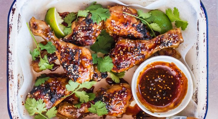 Sesame chicken drumsticks with dip