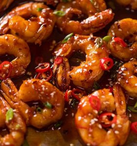 Steamed prawns and asian greens