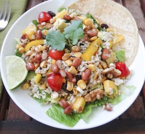 Vegetarian rice-bean taco salad